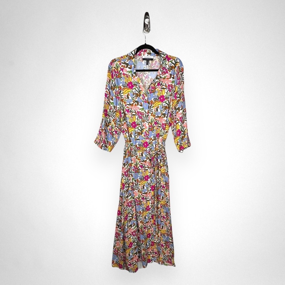 ELOQUII Elements Tie Waist Floral Maxi Short Sleeve Dress‎ 20 Plus Size